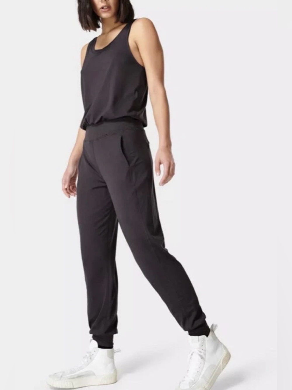 Sweaty Betty Gary Yoga Jogger Jumpsuit in Urban Grey; NWT, Sz. 8 US/EU 40